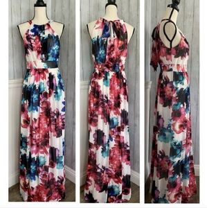 Eliza J high tie neck floral maxi dress
